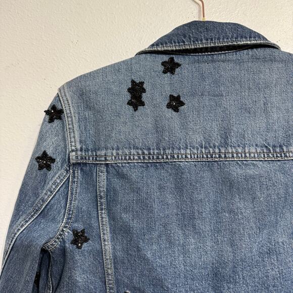Paige Denim and Star Sequins Distressed Jean Jacket Sz S - Picture 8 of 13